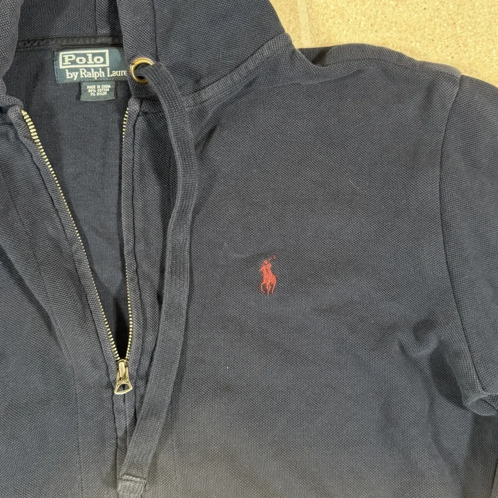 Polo Ralph Lauren Fleece Hoodie Men's Size M Navy Blue Full Zip Pony Thermal